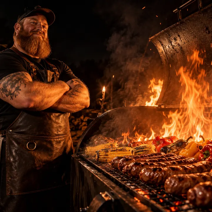 Pitmaster at a barbecue grill